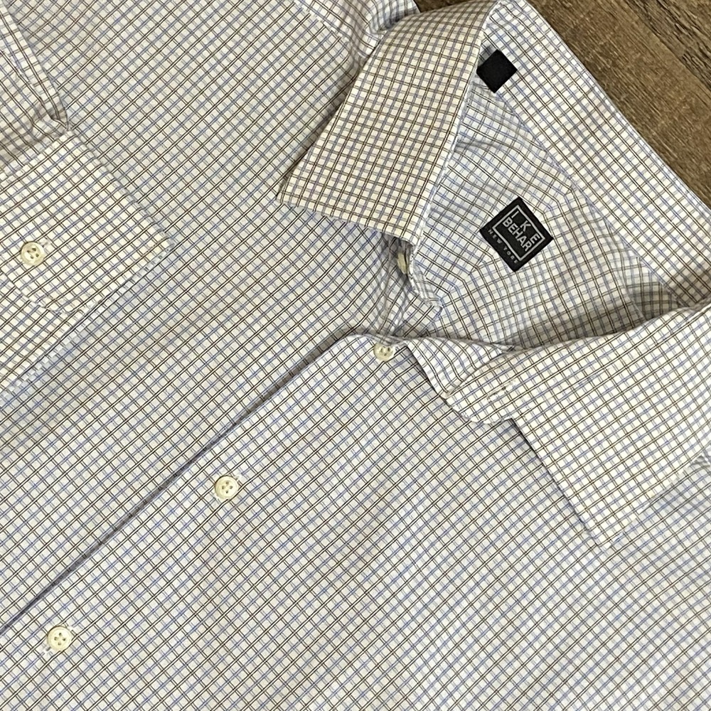 Ike Behar Micro Check Dress Shirt Men's 18.5 4XL Big & Tall Quiet Luxury Preppy